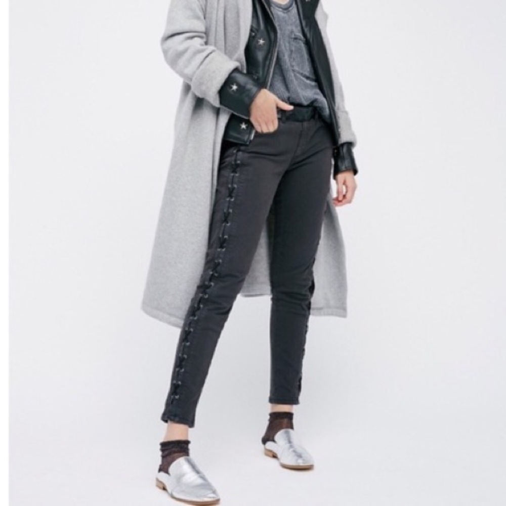 Blank NYC grey jeans with leather side lace up
